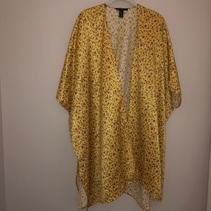 Yellow Cover-Up Kimono With Flowers
